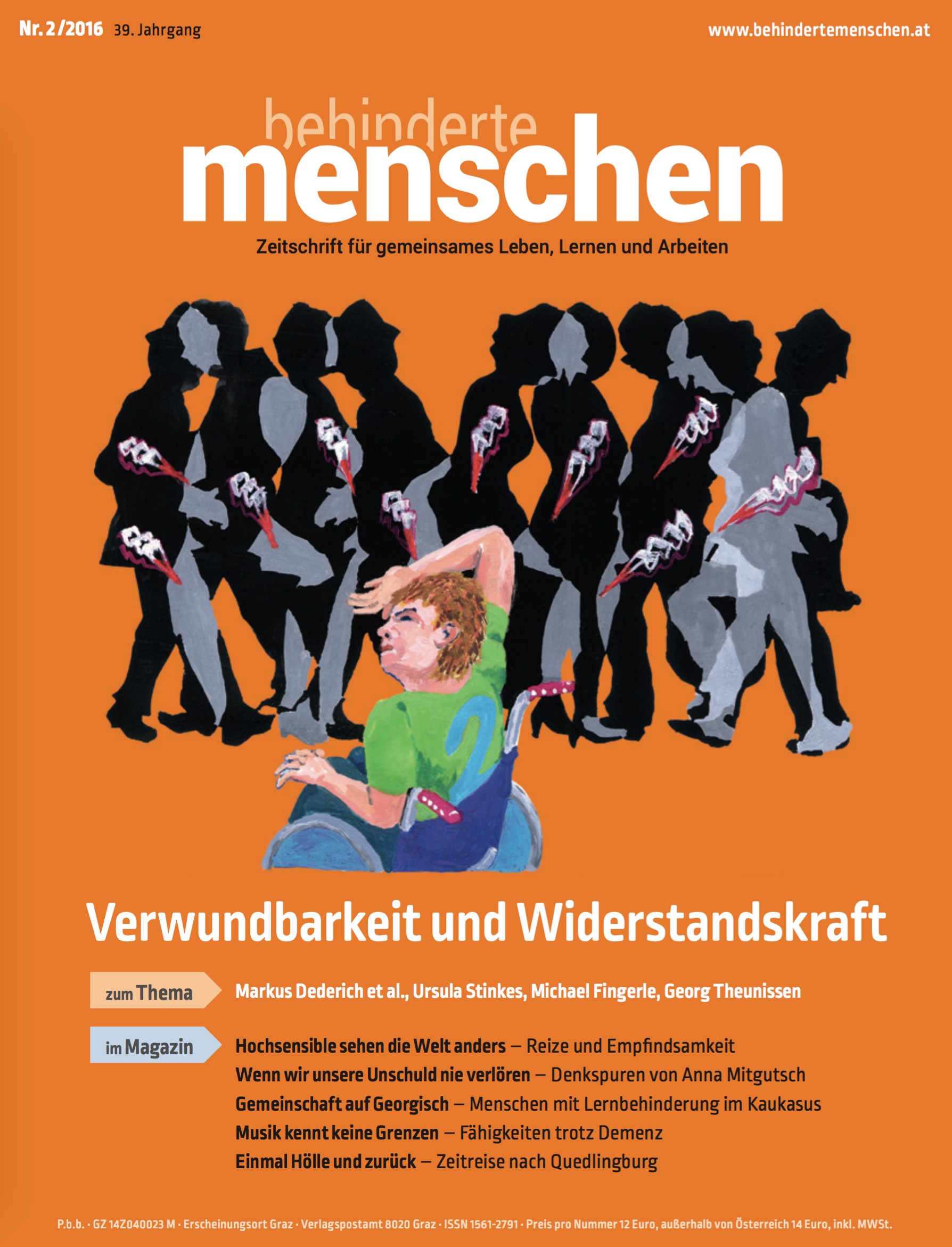 Titelbild der Zeitschrift BEHINDERTE MENSCHEN, Ausgabe 2/2016 "Verwundbarkeit und Widerstandskraft"