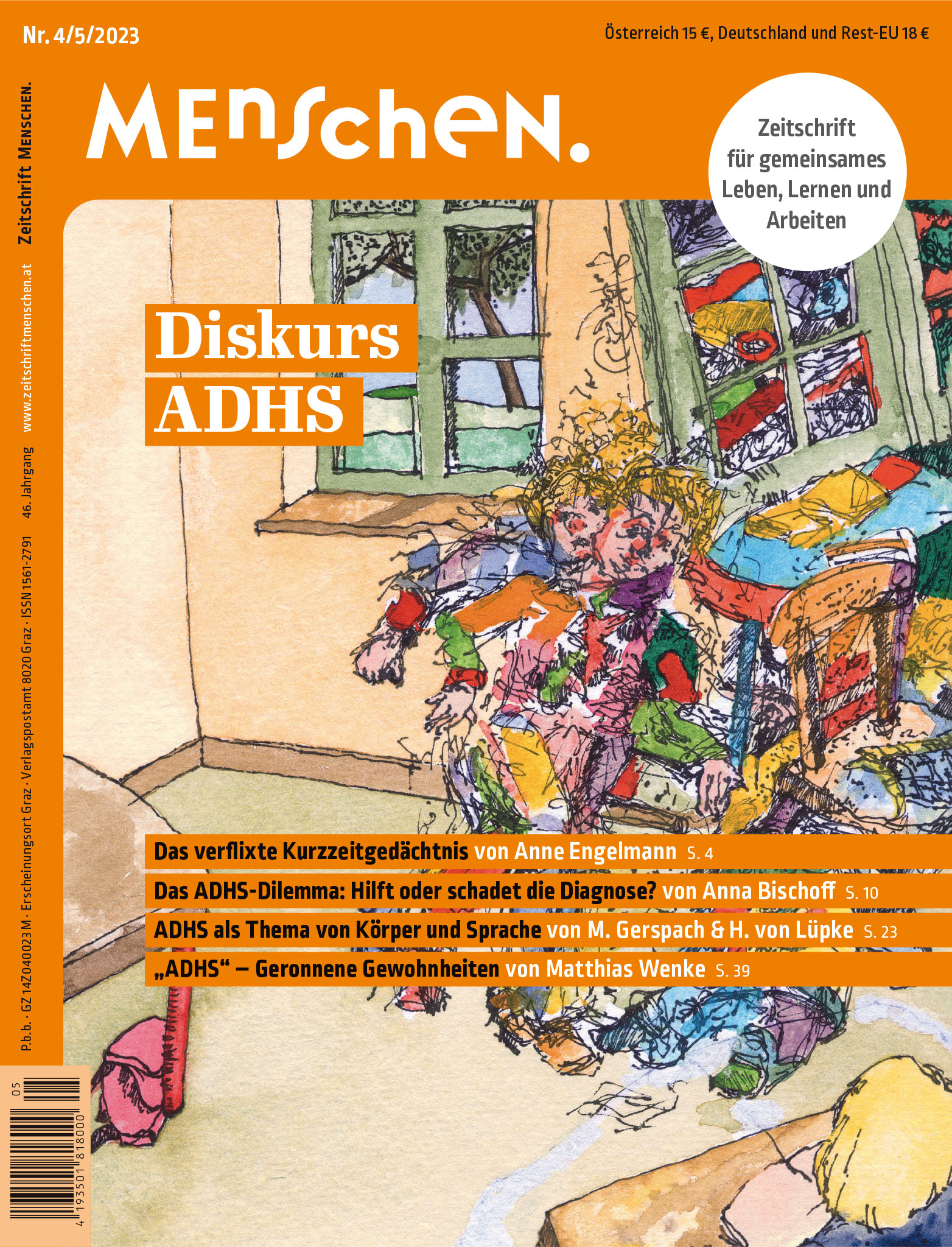 Titelbild der Zeitschrift BEHINDERTE MENSCHEN, Ausgabe 4/5/2023 "Diskurs ADHS"