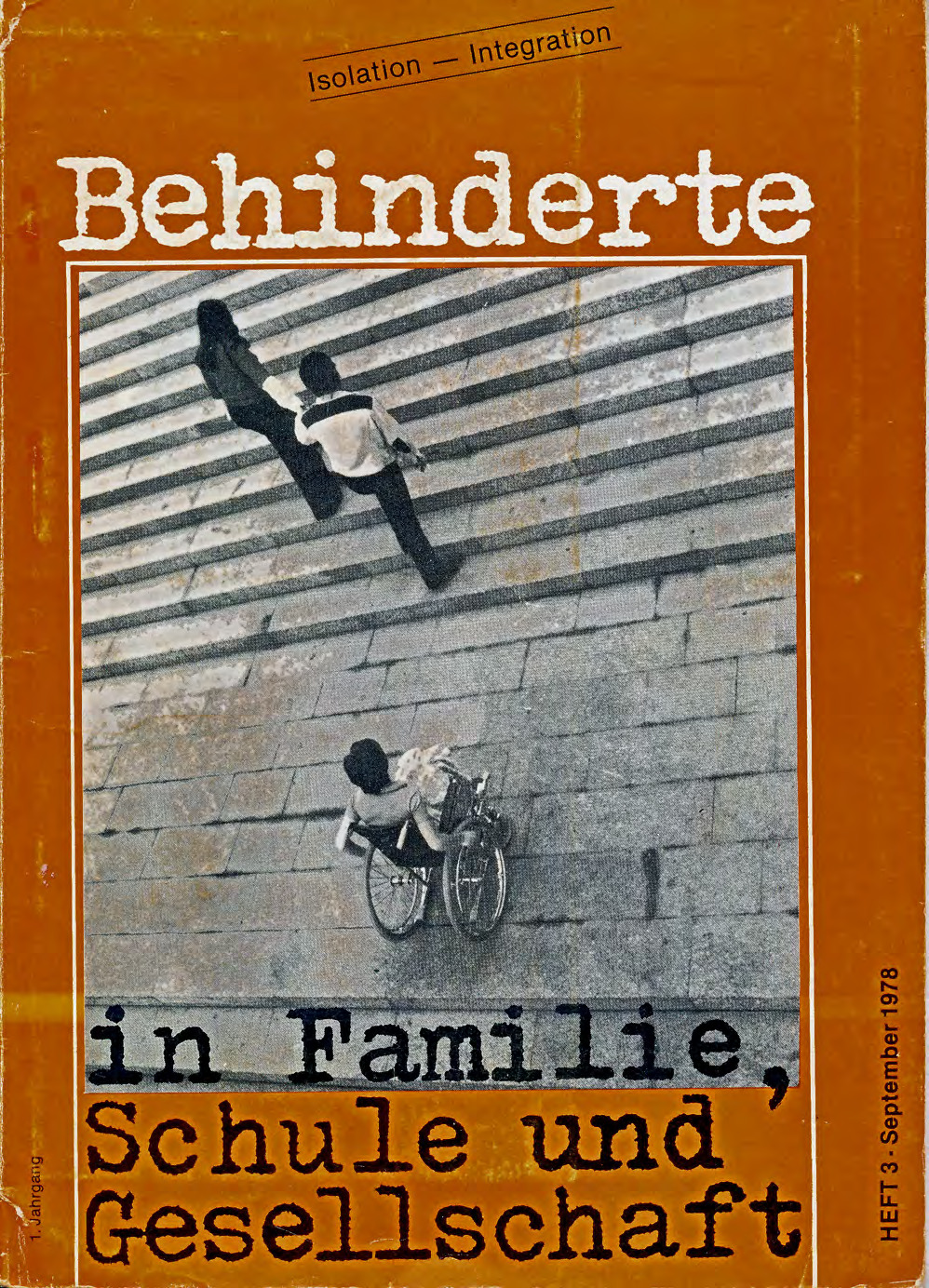 Titelbild der Zeitschrift BEHINDERTE MENSCHEN, Ausgabe 3/1978 "Isolation – Integration"