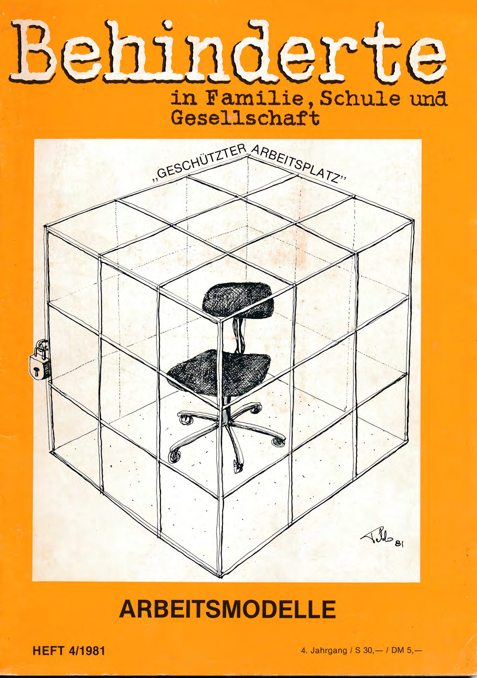 Titelbild der Zeitschrift BEHINDERTE MENSCHEN, Ausgabe 4/1981 "Arbeitsmodelle"