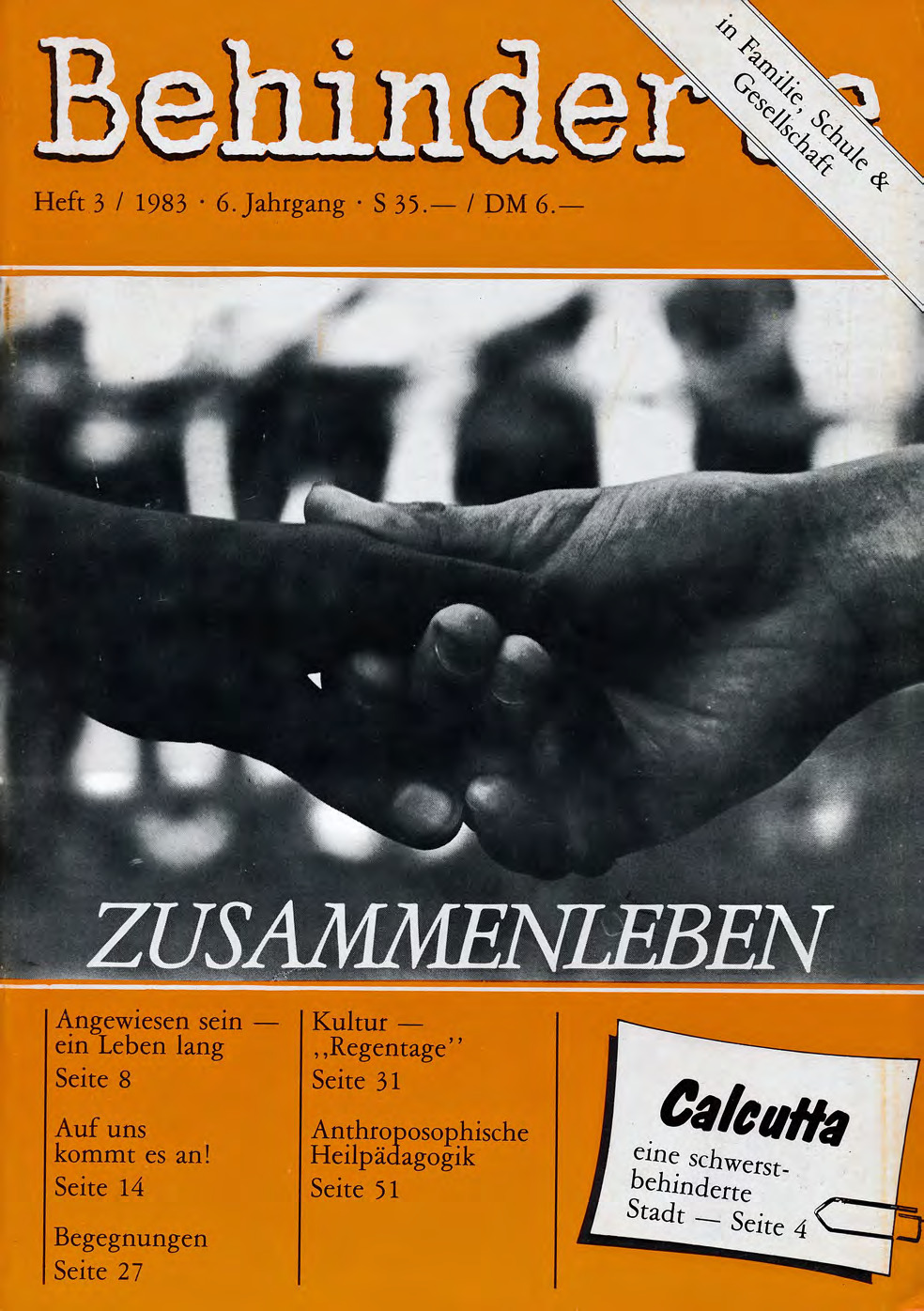 Titelbild der Zeitschrift BEHINDERTE MENSCHEN, Ausgabe 3/1983 "Zusammenleben"