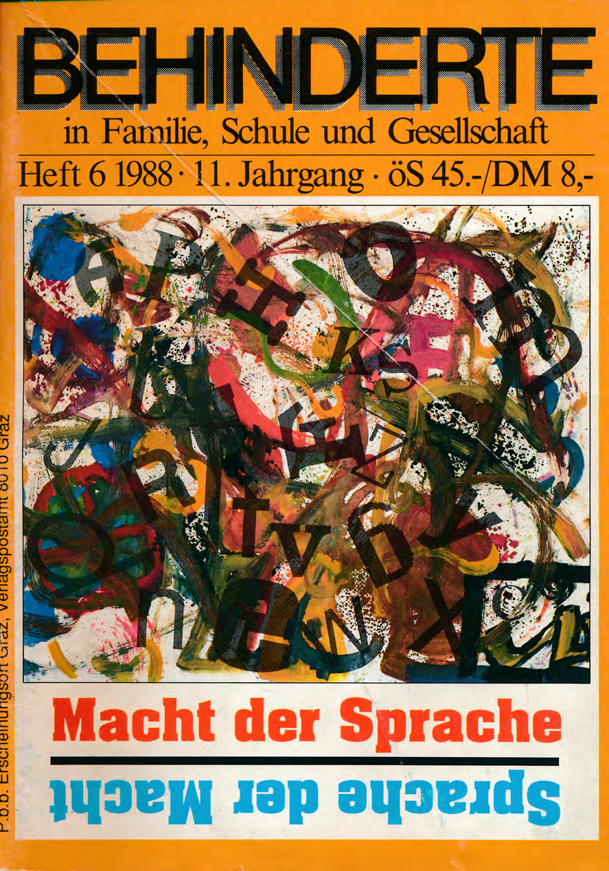 Titelbild der Zeitschrift BEHINDERTE MENSCHEN, Ausgabe 6/1988 "Macht der Sprache"