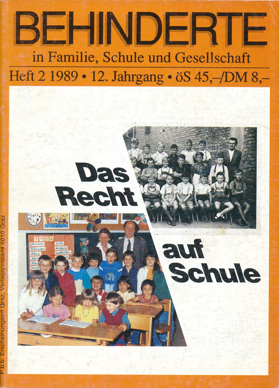 Titelbild der Zeitschrift BEHINDERTE MENSCHEN, Ausgabe 2/1989 "Das Recht auf Schule"