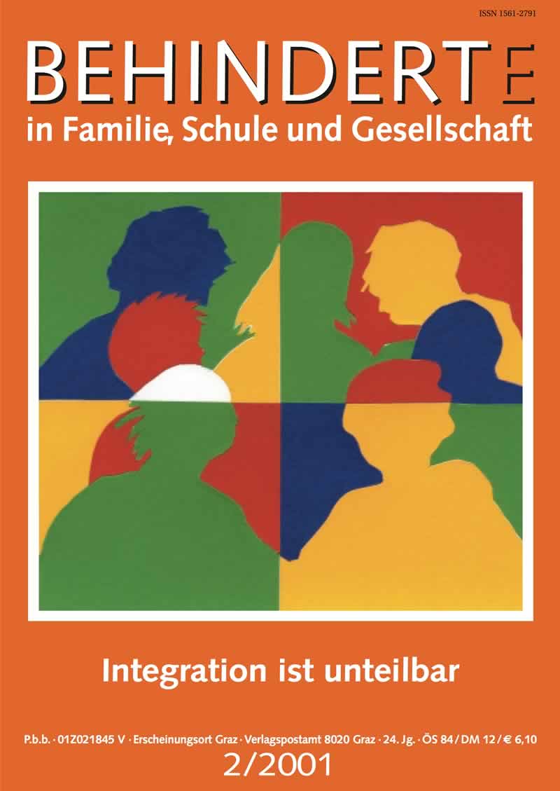 Titelbild der Zeitschrift BEHINDERTE MENSCHEN, Ausgabe 2/2001 "Integration ist unteilbar"