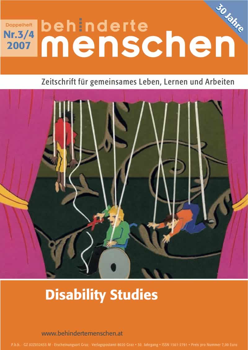 Titelbild der Zeitschrift BEHINDERTE MENSCHEN, Ausgabe 3/4/2007 "Disability Studies"