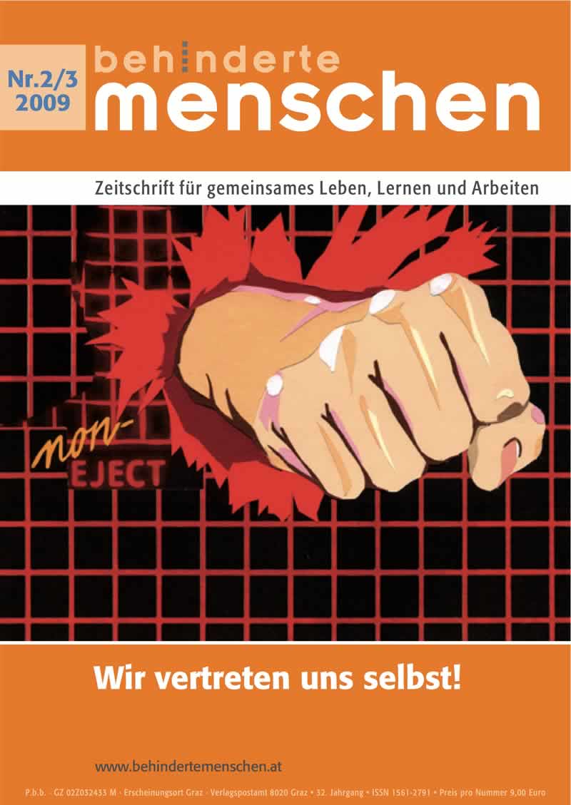 Titelbild der Zeitschrift BEHINDERTE MENSCHEN, Ausgabe 2/3/2009 "Wir vertreten uns selbst!"