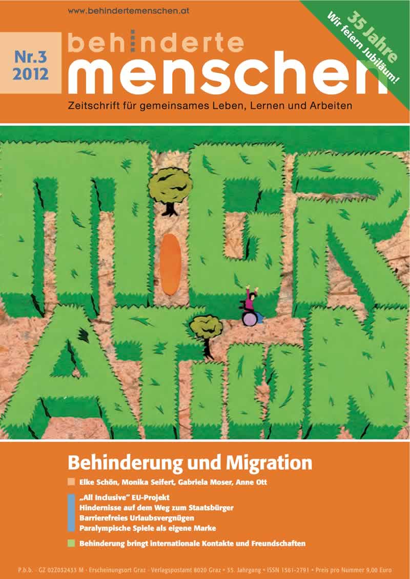 Titelbild der Zeitschrift BEHINDERTE MENSCHEN, Ausgabe 3/2012 "Behinderung und Migration"
