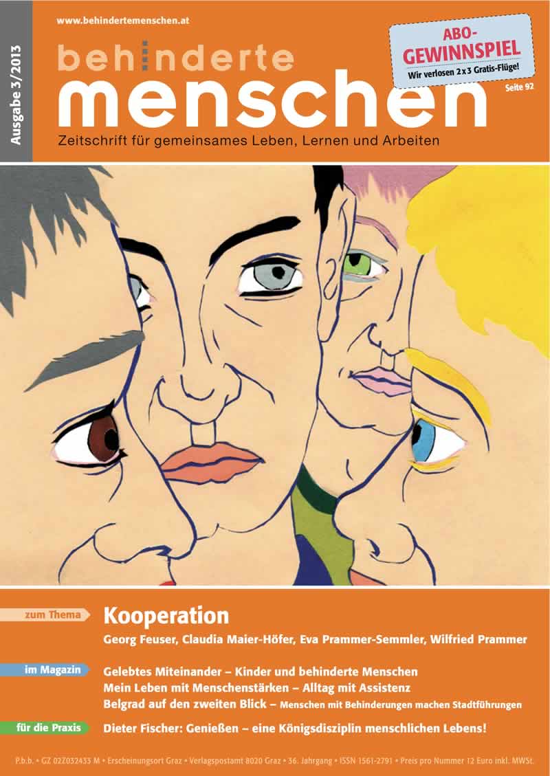 Titelbild der Zeitschrift BEHINDERTE MENSCHEN, Ausgabe 3/2013 "Kooperation"