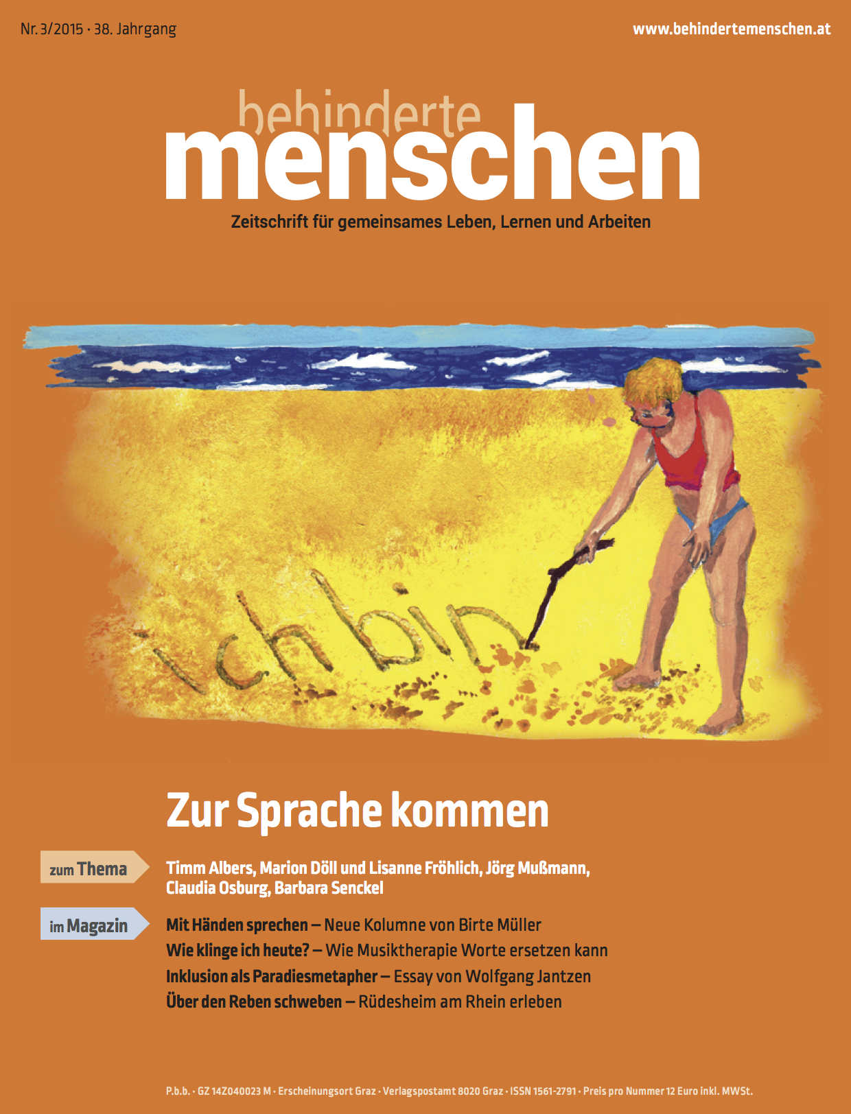 Titelbild der Zeitschrift BEHINDERTE MENSCHEN, Ausgabe 3/2015 "Zur Sprache kommen"