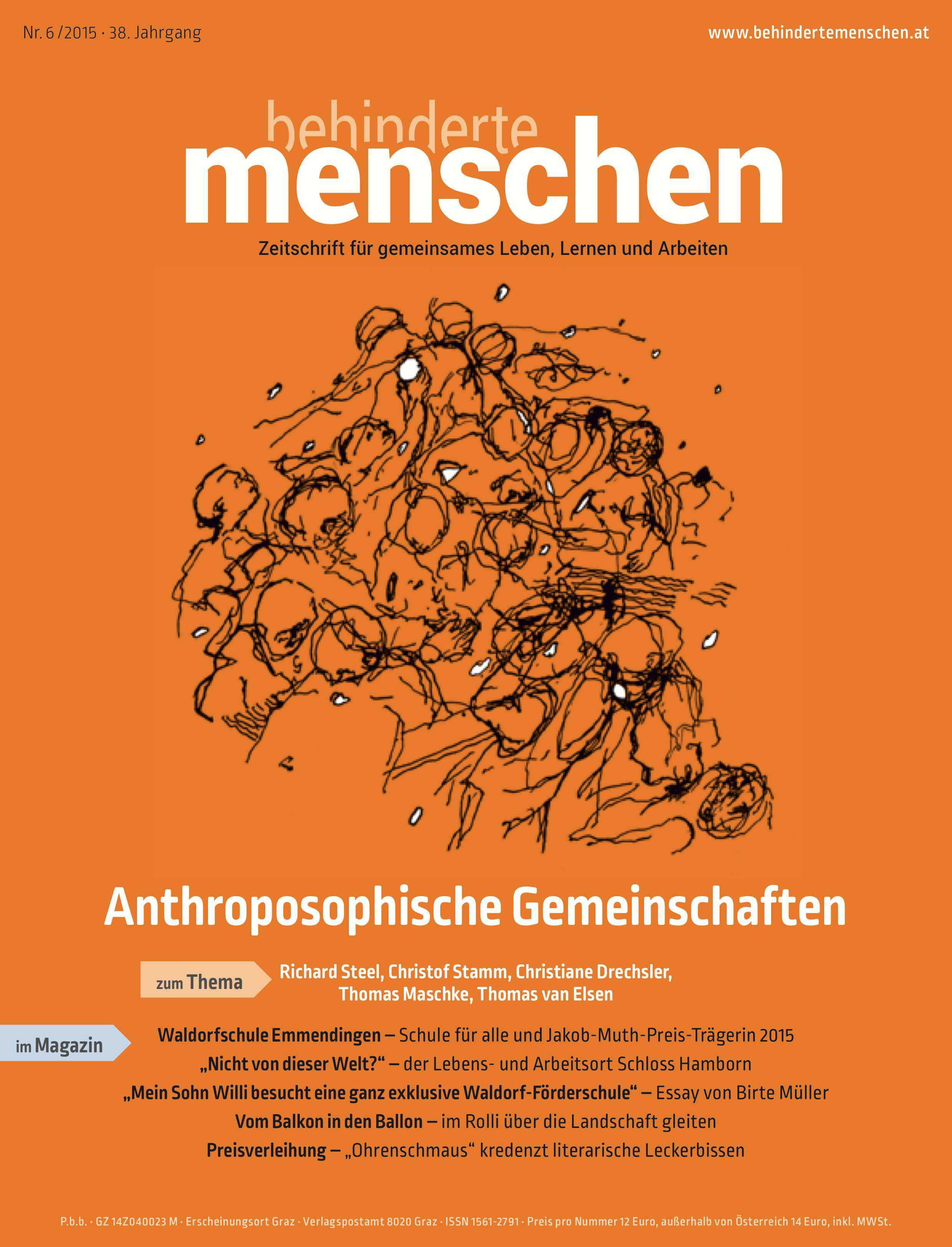 Titelbild der Zeitschrift BEHINDERTE MENSCHEN, Ausgabe 6/2015 "Anthroposophische Gemeinschaften"