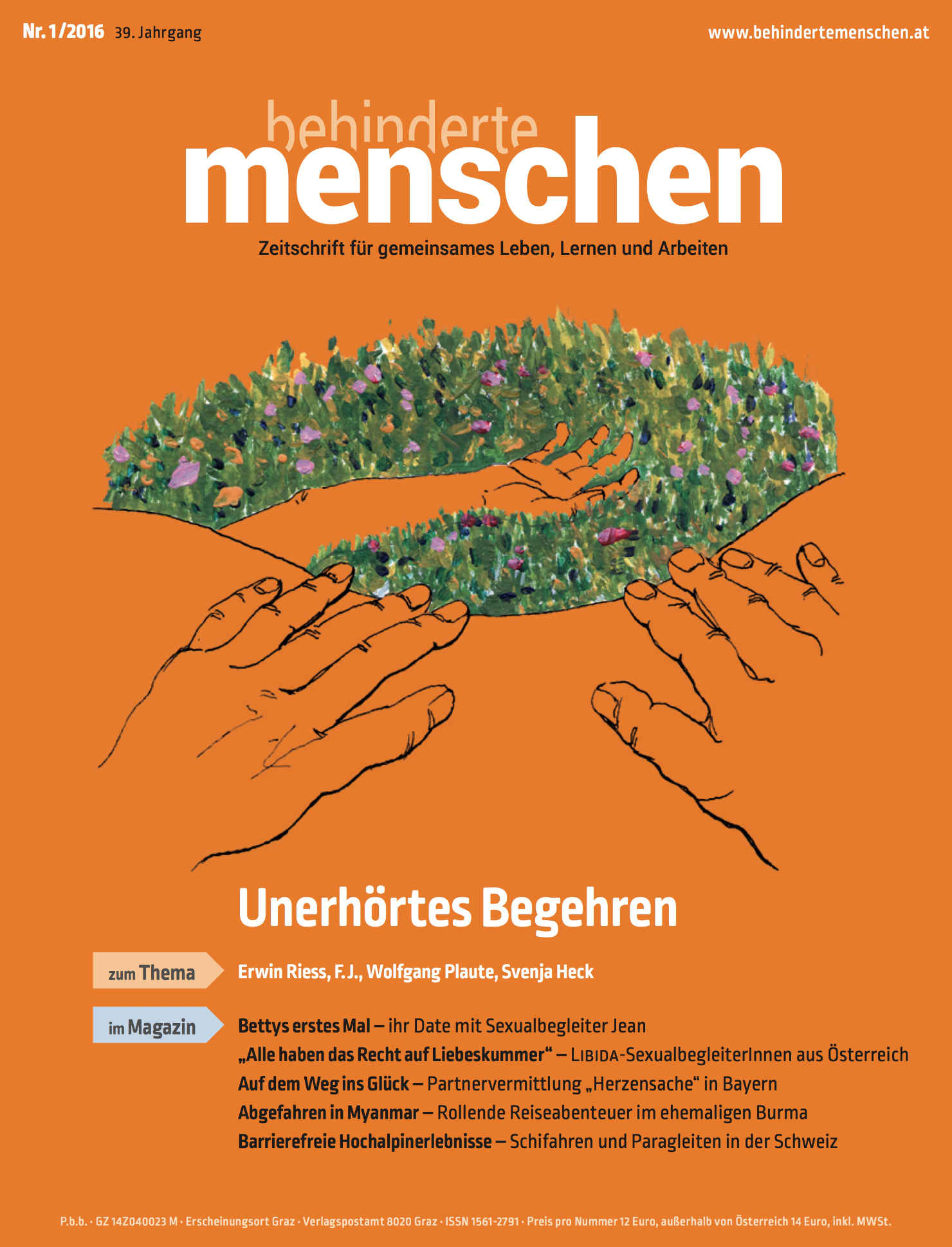 Titelbild der Zeitschrift BEHINDERTE MENSCHEN, Ausgabe 1/2016 "Unerhörtes Begehren"