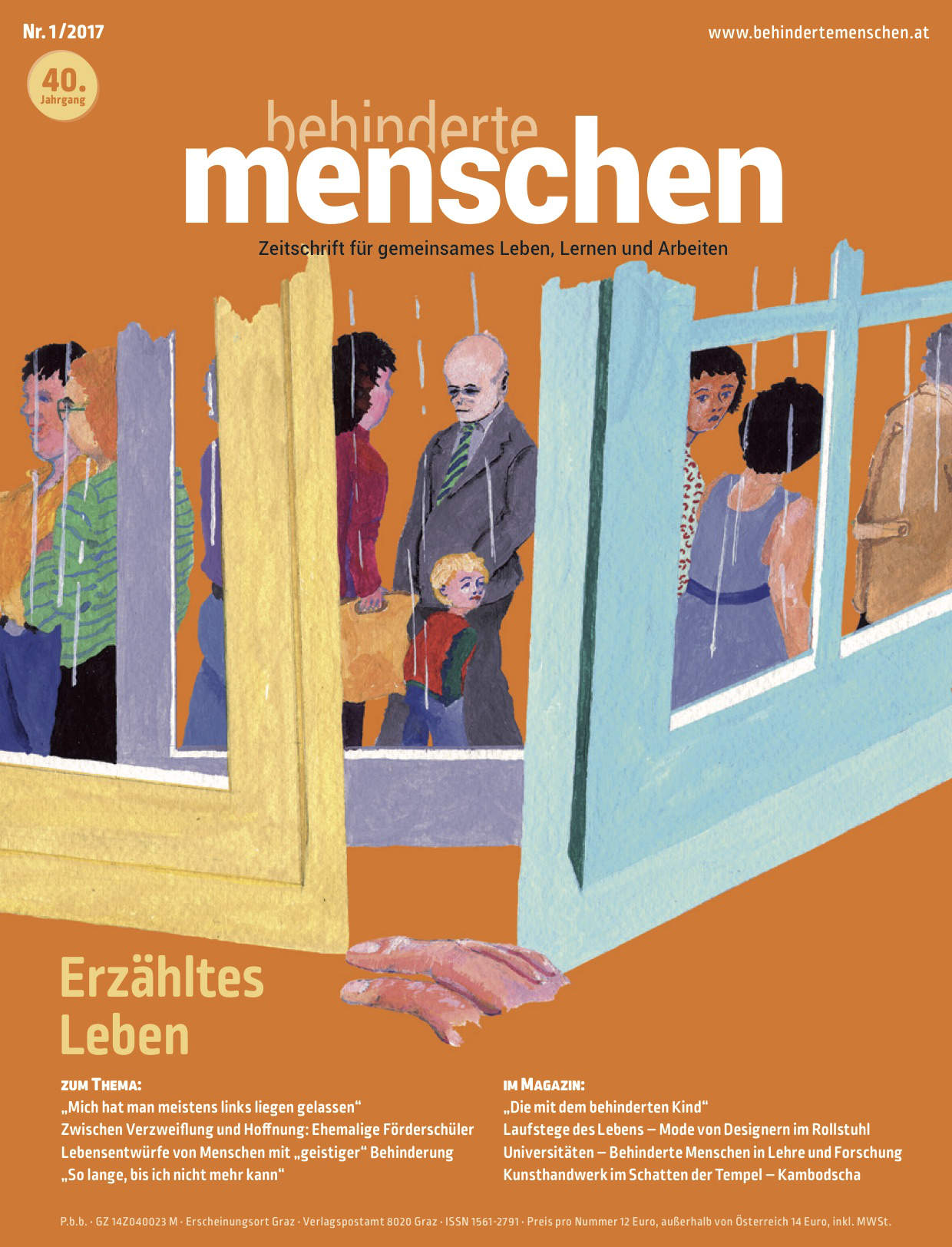 Titelbild der Zeitschrift BEHINDERTE MENSCHEN, Ausgabe 1/2017 "Erzähltes Leben"