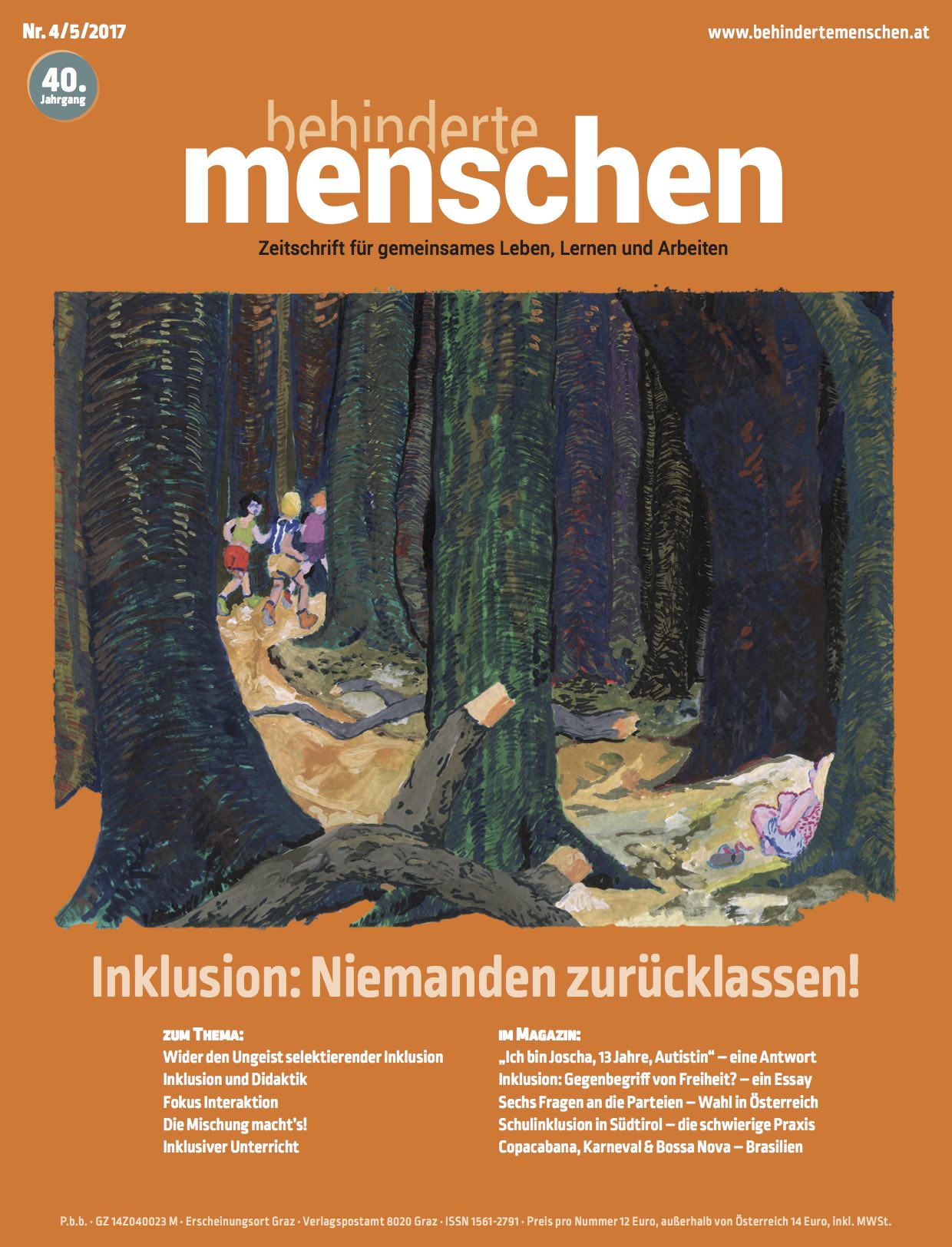 Titelbild der Zeitschrift BEHINDERTE MENSCHEN, Ausgabe 4/5/2017 "Inklusion: Niemanden zurücklassen!"