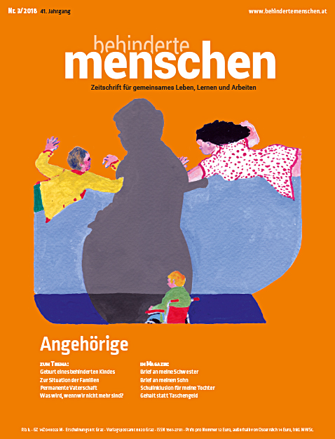 Titelbild der Zeitschrift BEHINDERTE MENSCHEN, Ausgabe 3/2018 "Angehörige"