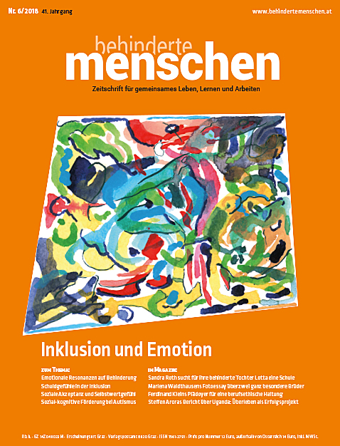 Titelbild der Zeitschrift BEHINDERTE MENSCHEN, Ausgabe 6/2018 "Inklusion und Emotion"